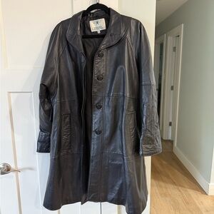 Long leather overcoat